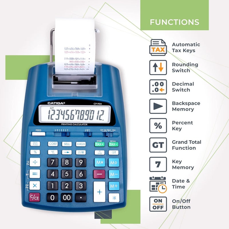 CATIGA New & Upgraded 2025 Printing Calculator Adding Machine 10 Key, Desktop Home Office Calculator with Paper Roll Print Out, Accounting Business Finance - Image 4